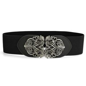 Wide Elastic Vintage Stretchy Retro Waist Belt with Buckle Black 24-36" waist